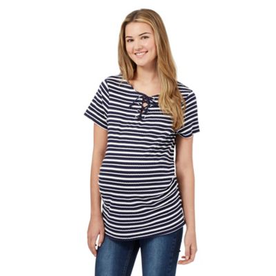 Red Herring Maternity Navy textured stripe lace up neck t-shirt